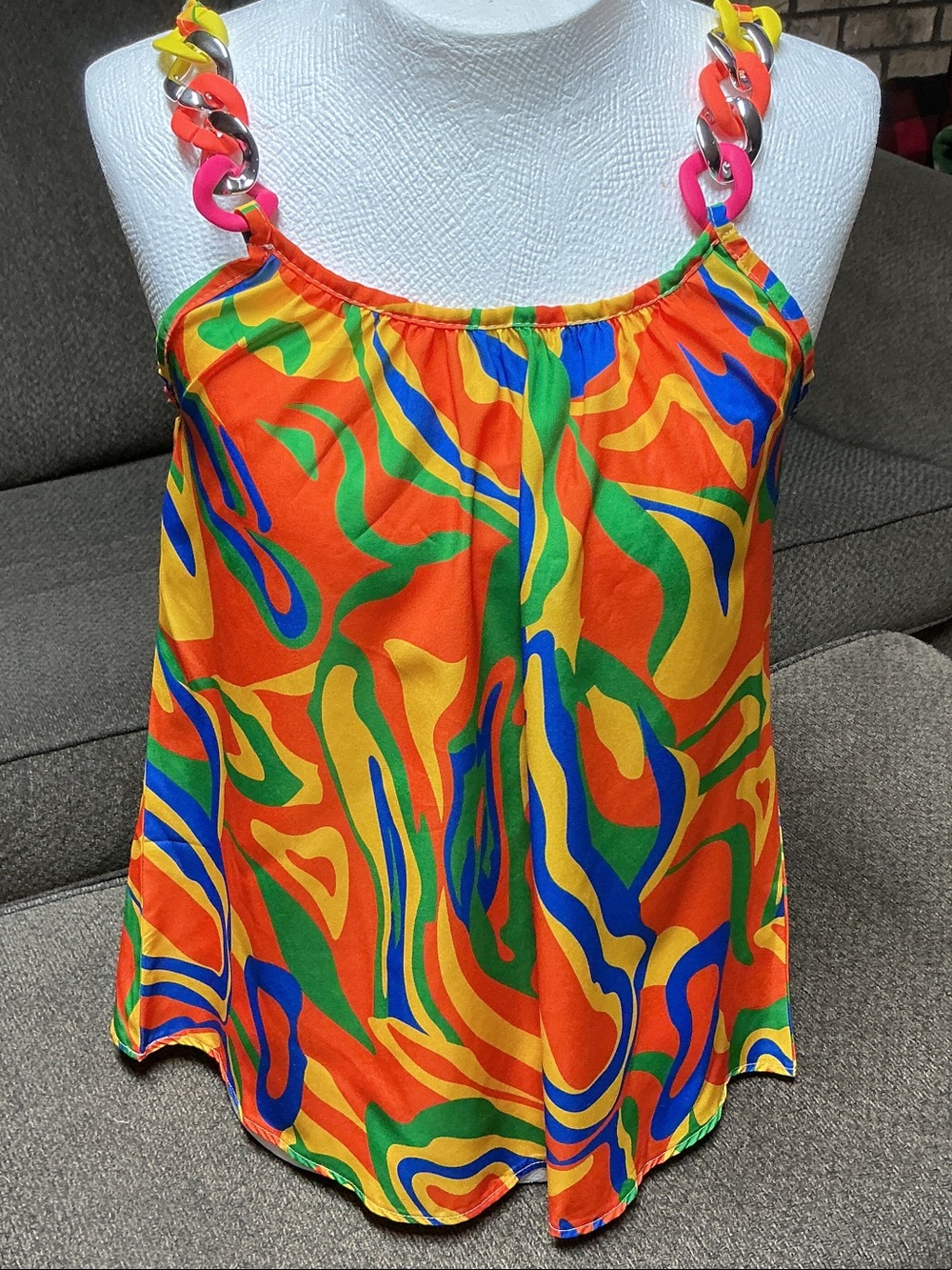 Vibrant Multicolor Chain Strap Cami Tank Top